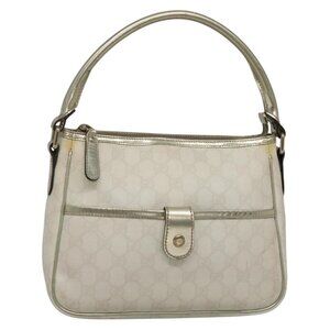 Authentic GUCCI GG Supreme Shoulder Bag PVC White Gold 190258